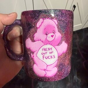 Sold Pink Glitter Novelty Mug with Bear Graphic - Fresh Out of Fuks Handmade